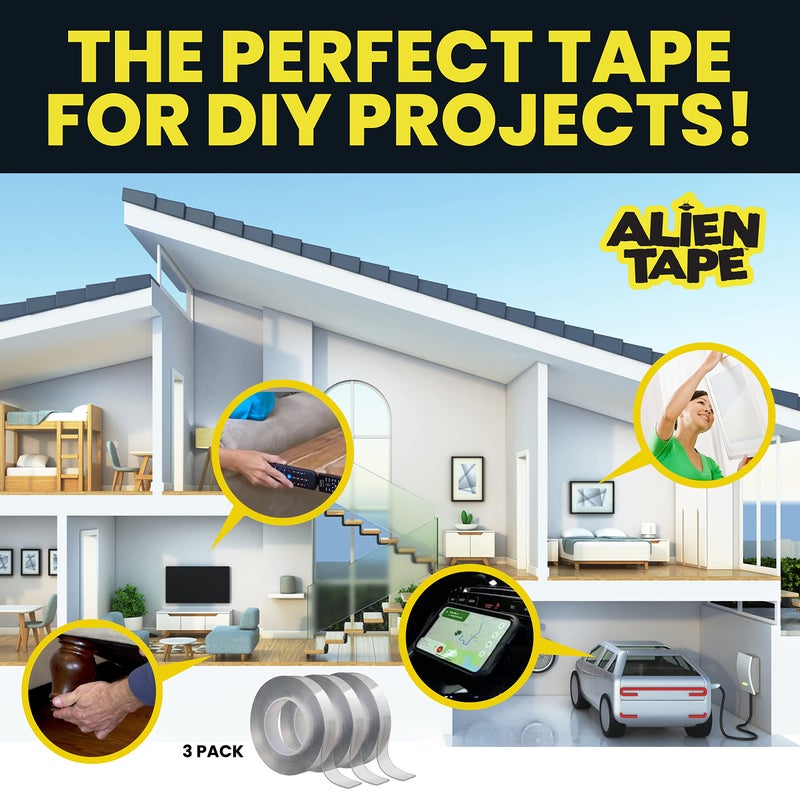 Bell Howell ALIEN TAPE Nano Double Sided Tape, 21-ft Multipurpose Removable Adhesive Transparent, Grip Mounting Washable Strong Sticky Heavy Duty for Carpet Photo Frame Poster DÃ©cor - As Seen On TV - Image 4